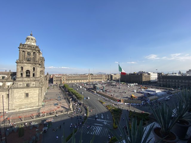 Bustling Plaza de la Libertad in Mexico City