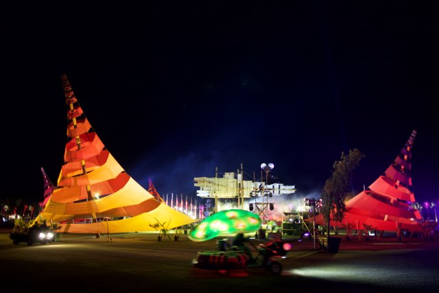 Colorful Tent and Car at Night