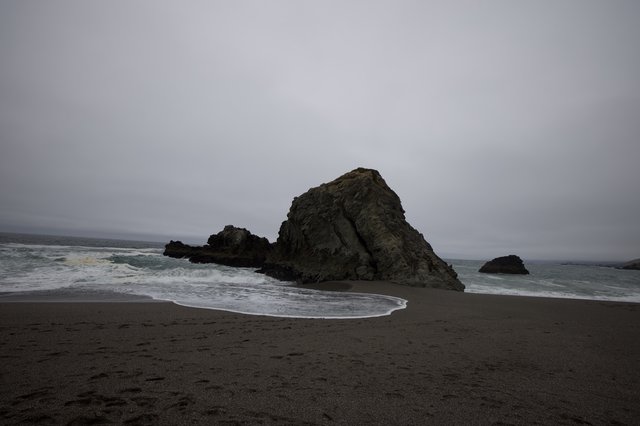 Brooding Sea Stack on a Misty California Coast