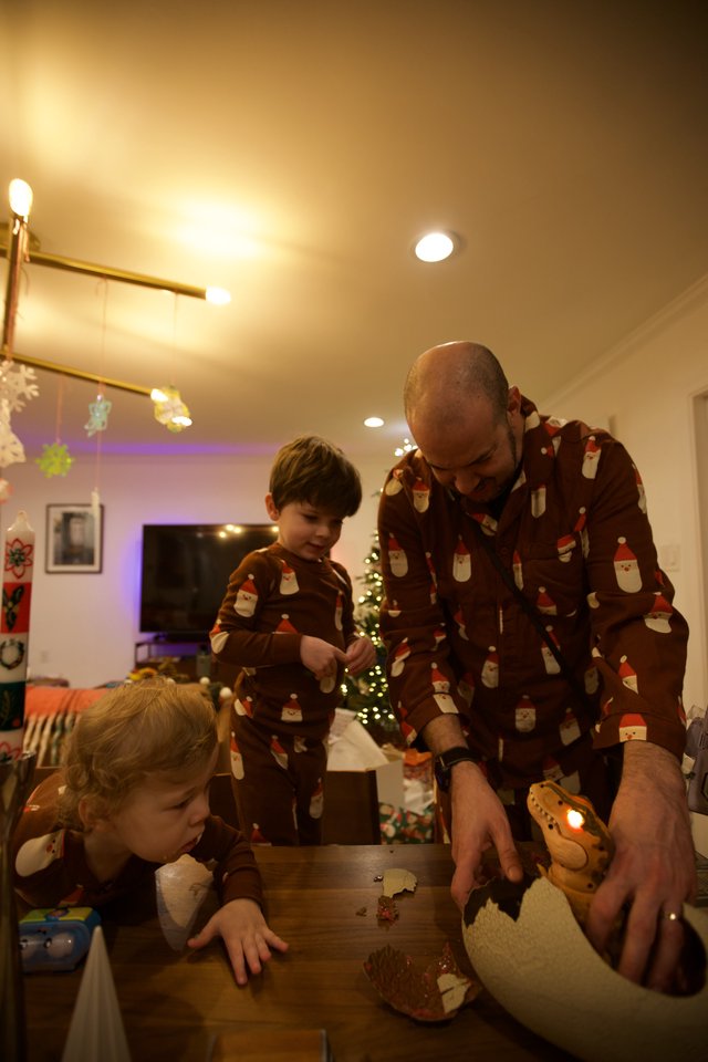 Family Christmas Morning in Matching Pajamas