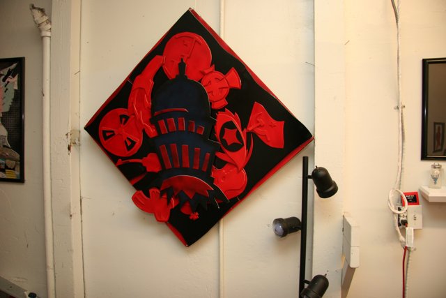 Red and Black Emblem Painting