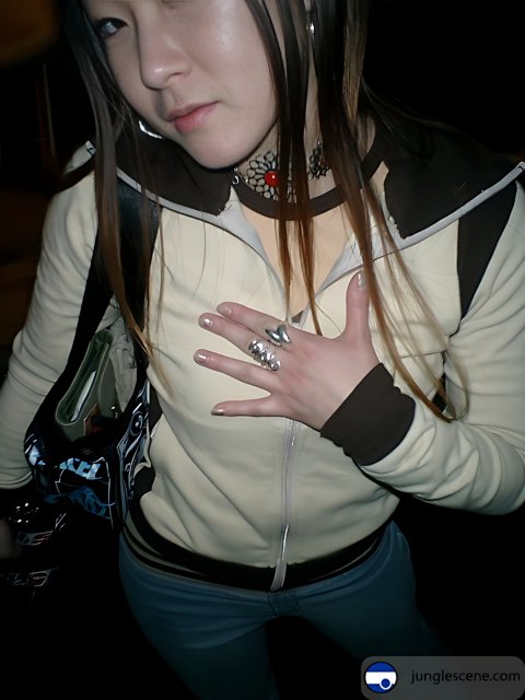 Miyuki Y in a Stylish Jacket and Necklace