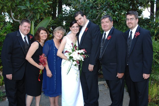 Joyful Wedding Party Portrait in Lush Garden Setting