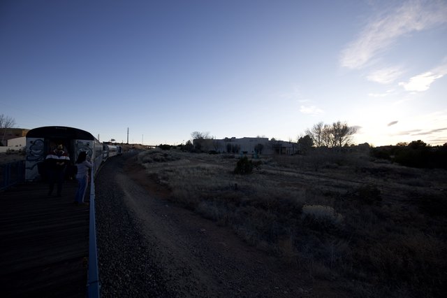Twilight Train Stop in the Desert Southwest