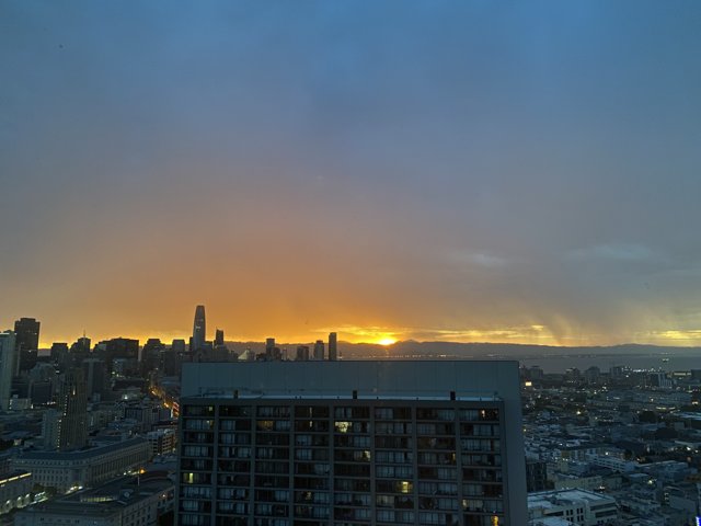 Radiant sunset illuminates San Francisco skyline