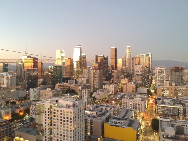 Spectacular Cityscape View from Top of a Building in LA