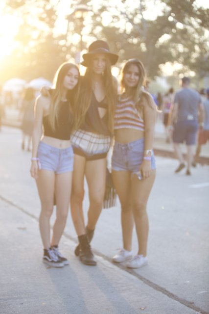 Three Girls in Short Shorts and Hats