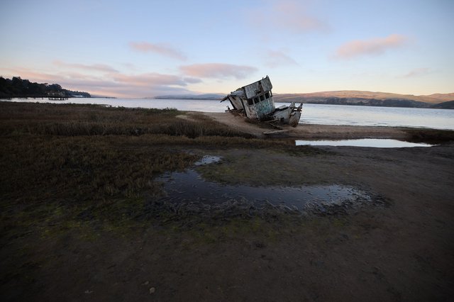 Abandoned Shipwreck at Sunset on Drakes Beach