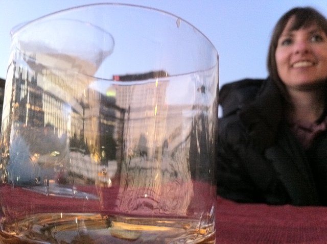Empty Glass Reflections at a European Outdoor Café