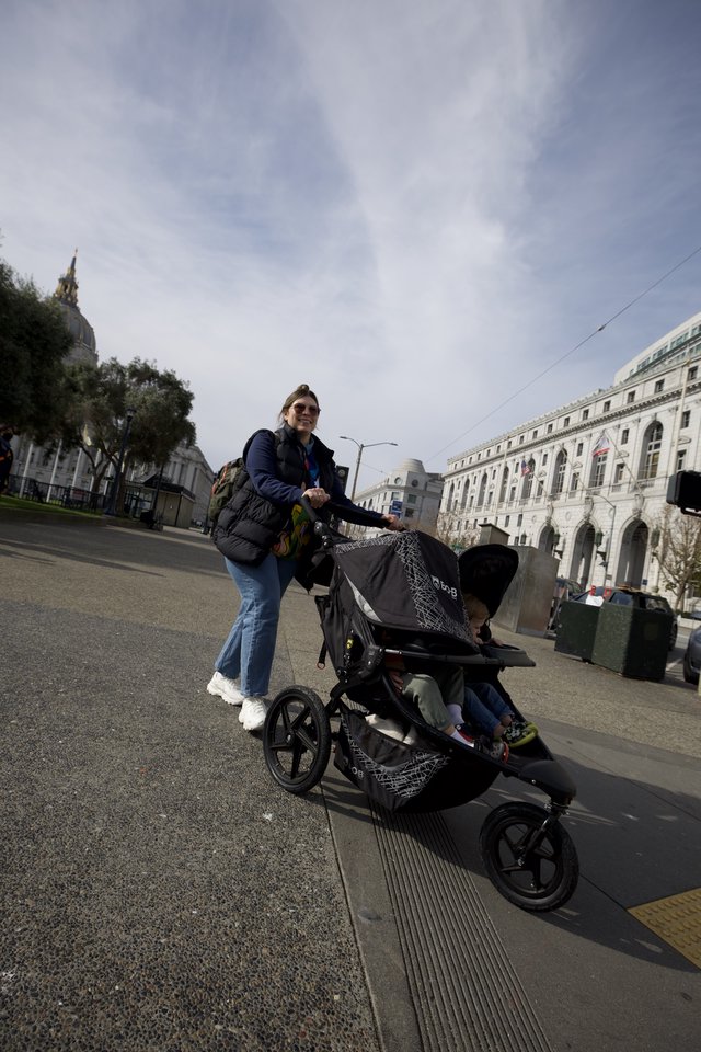 Mother with Stroller in San Francisco Civic Center