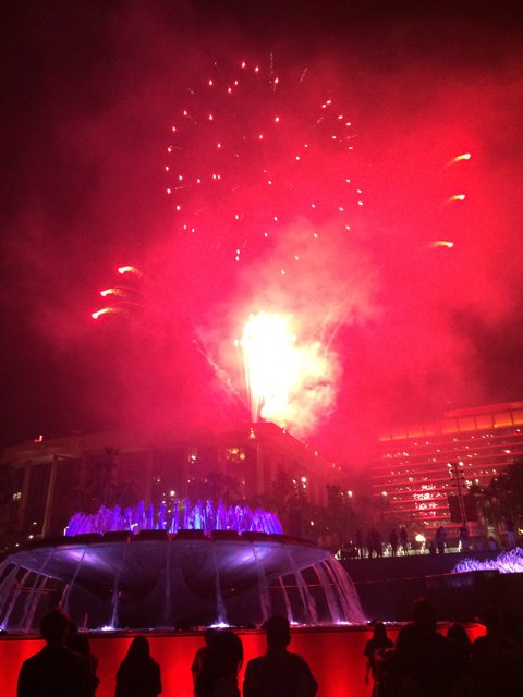 Fireworks Illuminate the Night Sky over Los Angeles Fountain