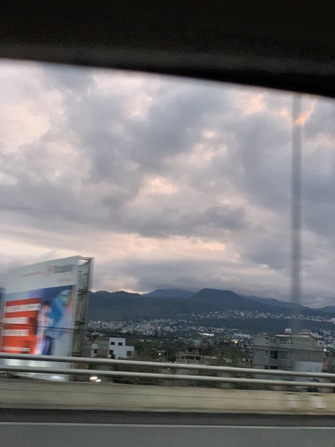 City skyline seen from a car