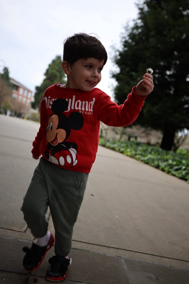 Joyful Child Running with Flower in Disneyland Sweatshirt