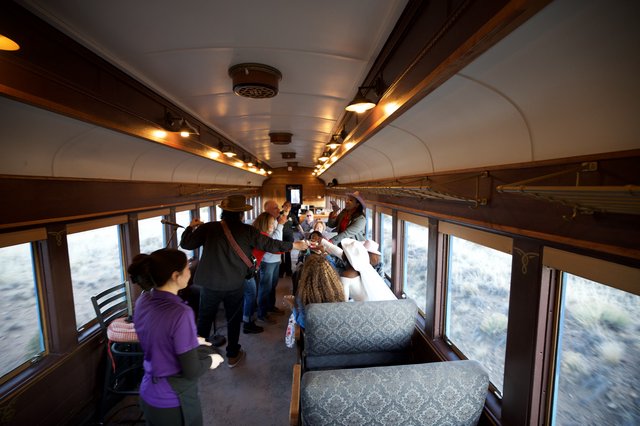 Passengers in Vintage Railroad Observation Car