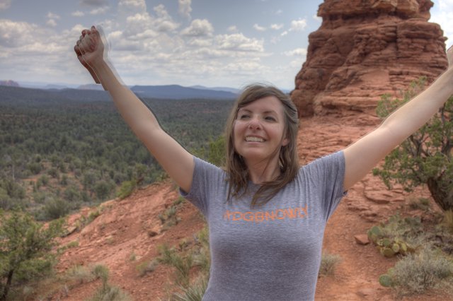 Triumphant Hiker Celebrates Atop Sedona Red Rocks