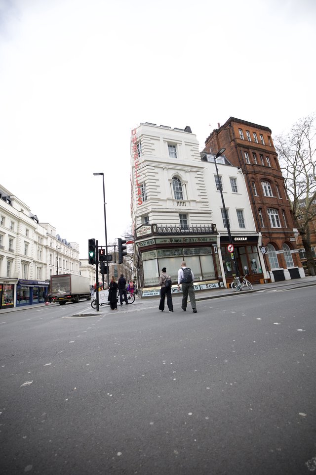 Historic London Street Corner with White Buildings