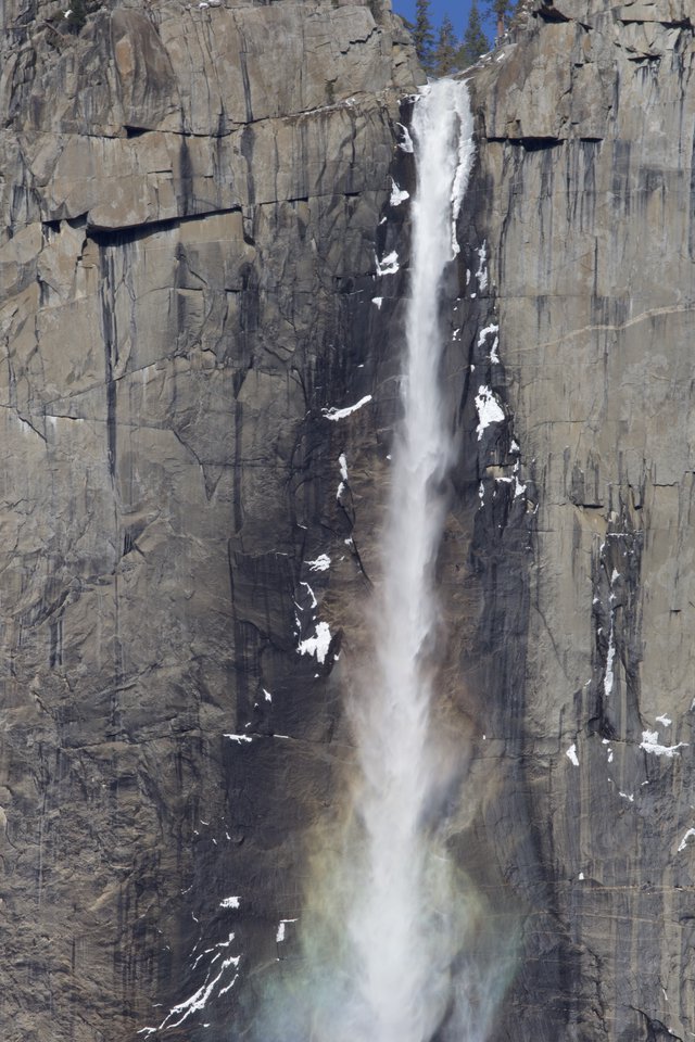 Upper Yosemite Fall Cascading Down Granite Cliff Face
