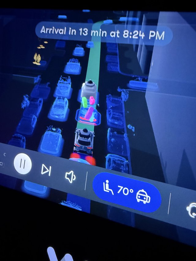 Tesla Autopilot Navigation Display at Night