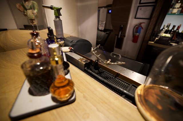 Vintage Turntable and Spirits at Modern Bar