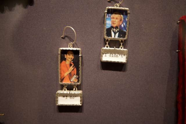Political Statement Earrings Display at Gallery