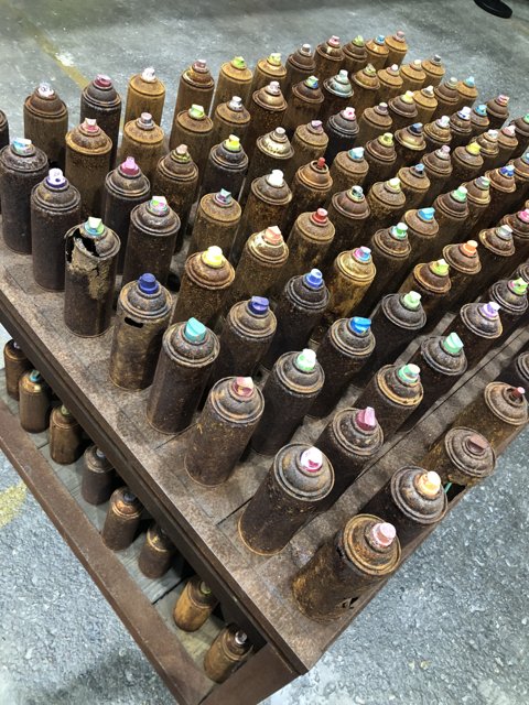 Colorful Paint Cans on a Wooden Table
