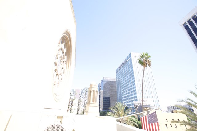 Wilshire Temple Clock Tower with Palm Tree