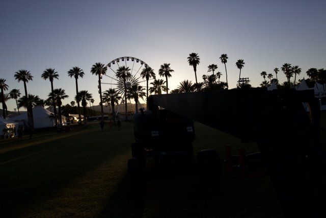 Parked Tractor at Palm Tree Silhouette