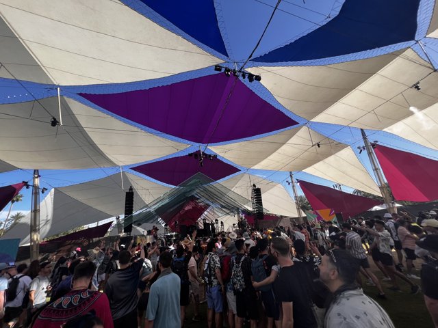 Colorful Umbrellas Provide Shelter for Festival Goers