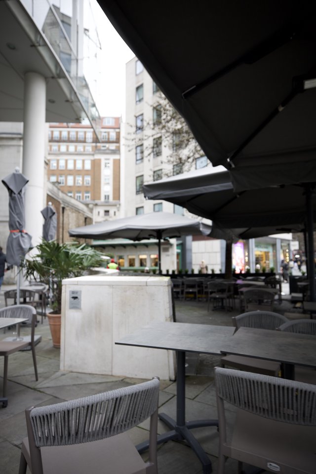 Urban Rooftop Terrace Dining Area in Winter