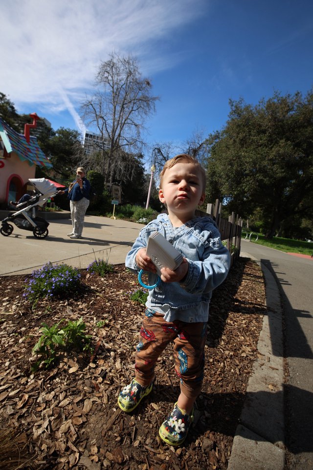 Young Boy with Toy at Fantasyland Theme Park