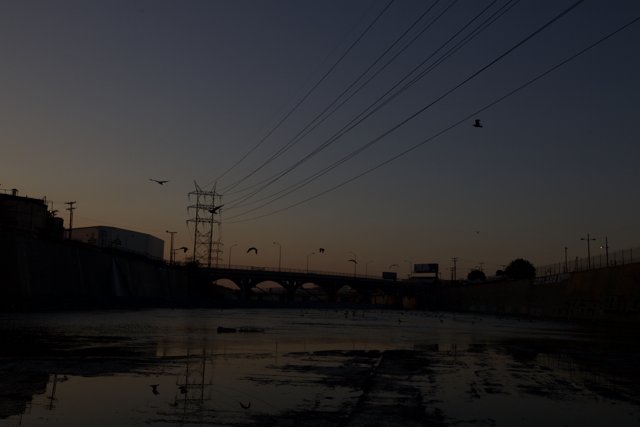 Sunset over the LA River Power Lines
