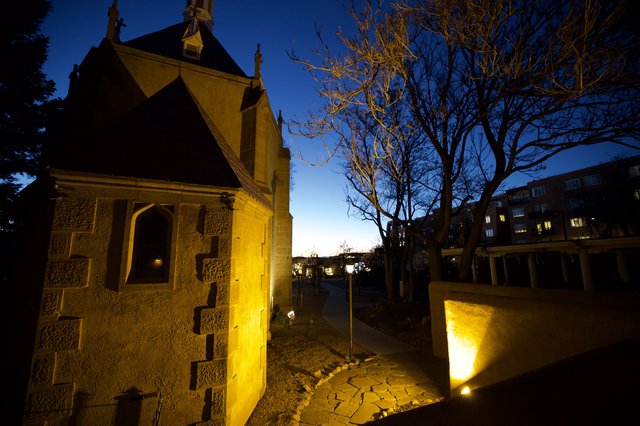 Historic Church Illuminated at Twilight in Santa Fe