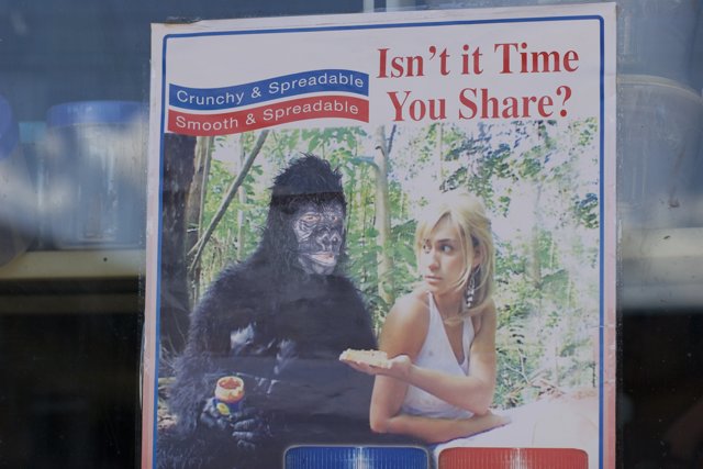 Gorilla and woman advertisement