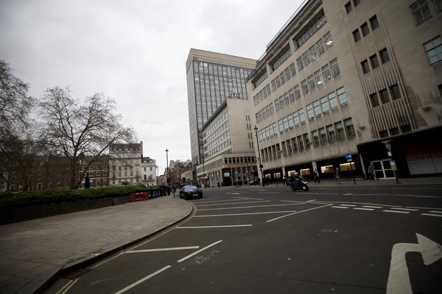 Modernist Architecture on Empty London Street at Dusk