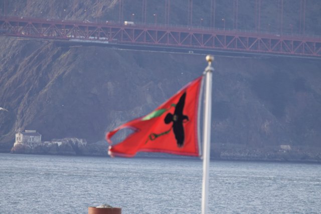 Crimson Banner Over Bridge