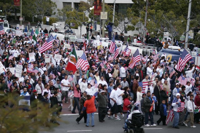 Patriotic Crowd Marching for a Cause