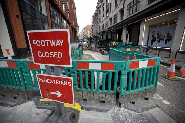 Urban Construction Site with Footway Closure in London