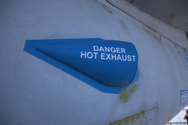 Danger Hot Exhaust Warning on Aircraft Carrier Deck