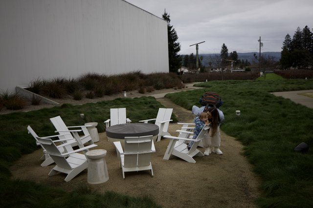 Mother and Child at Modern Wine Country Fire Pit