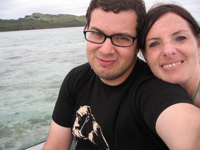 Couple Selfie on Boat Near Tropical Island