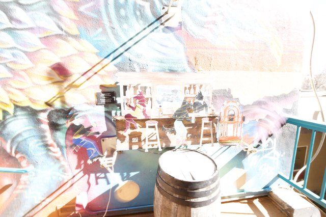 Overexposed Sunlit Cafe Interior with Motion Blur