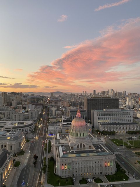The Urban Metropolis at Sunset: A Bird's Eye View of San Francisco