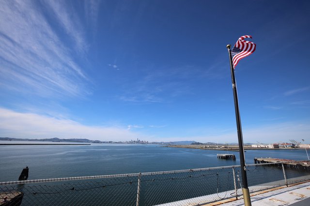 American Flag Flying Over San Francisco Bay View