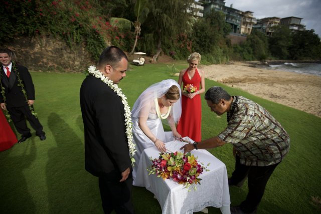 Signing Their Vows in a Beautiful Outdoor Ceremony