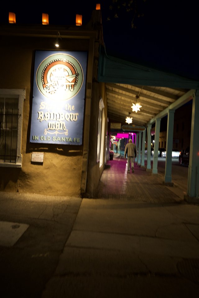 Night Scene at The Rainbow Man in Old Santa Fe