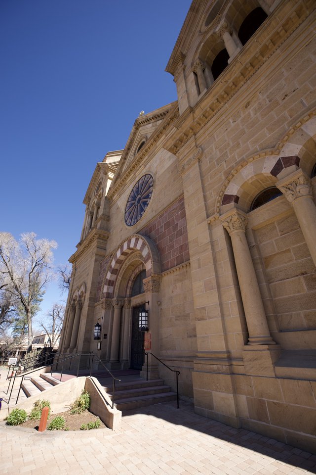 Historic Romanesque Cathedral Facade in Santa Fe