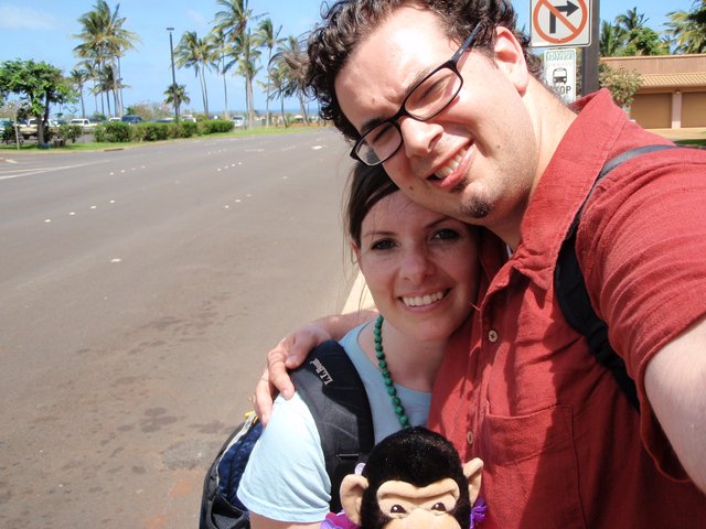 Couple Selfie with Monkey Plush in Hawaii