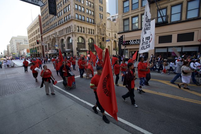 May Day March with Red Flags