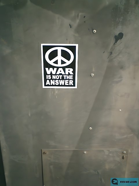 Anti-War Sticker on Display