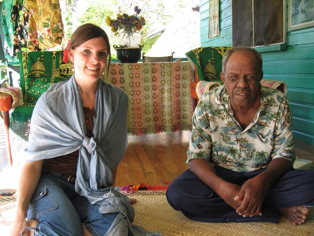 Cultural Exchange: Visitor Meets Local Elder in Fiji